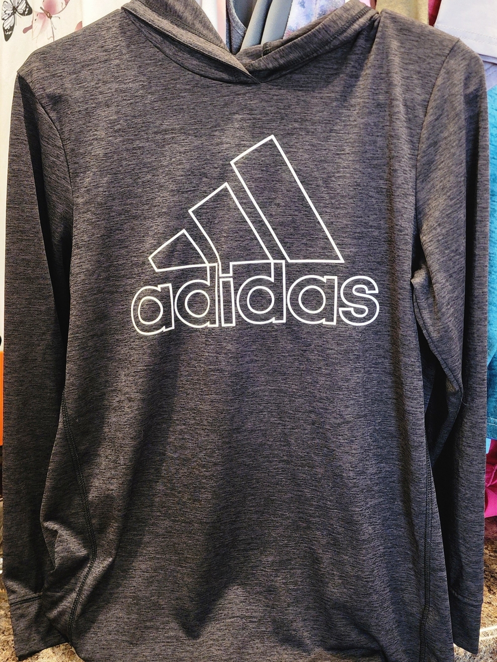adidas Dark Gray Heather Pullover Hoodie with White Logo